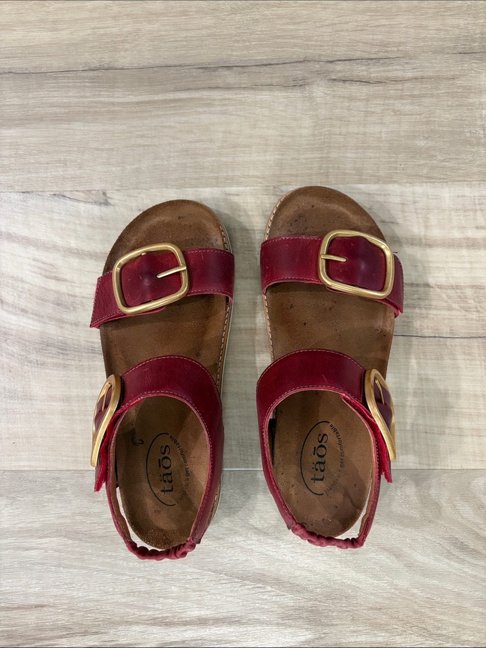 Taos Footwear Red Leather Buckle Sandals